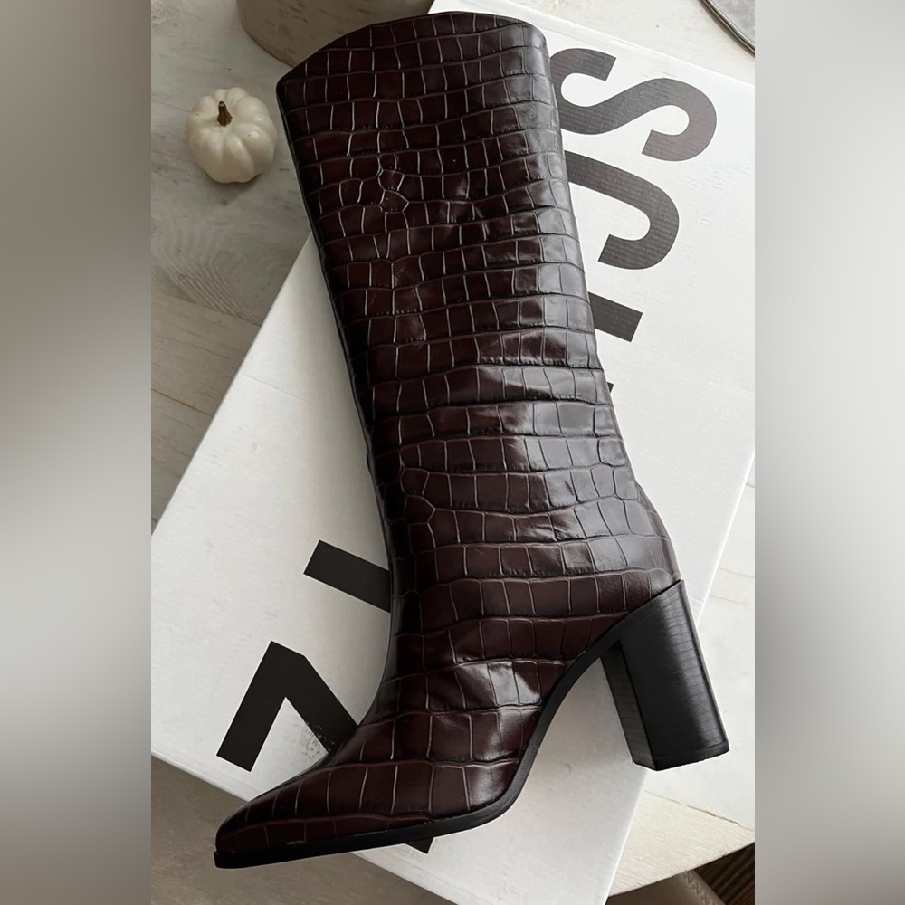 SCHUTZ Chocolate Brown Croc Block Boot